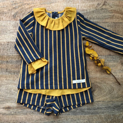 Conjunto Short Rayas Mostaza.