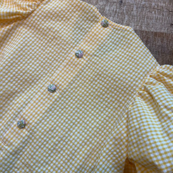 Vestido Vichy Amarillo Mangas Abullonadas. (2)